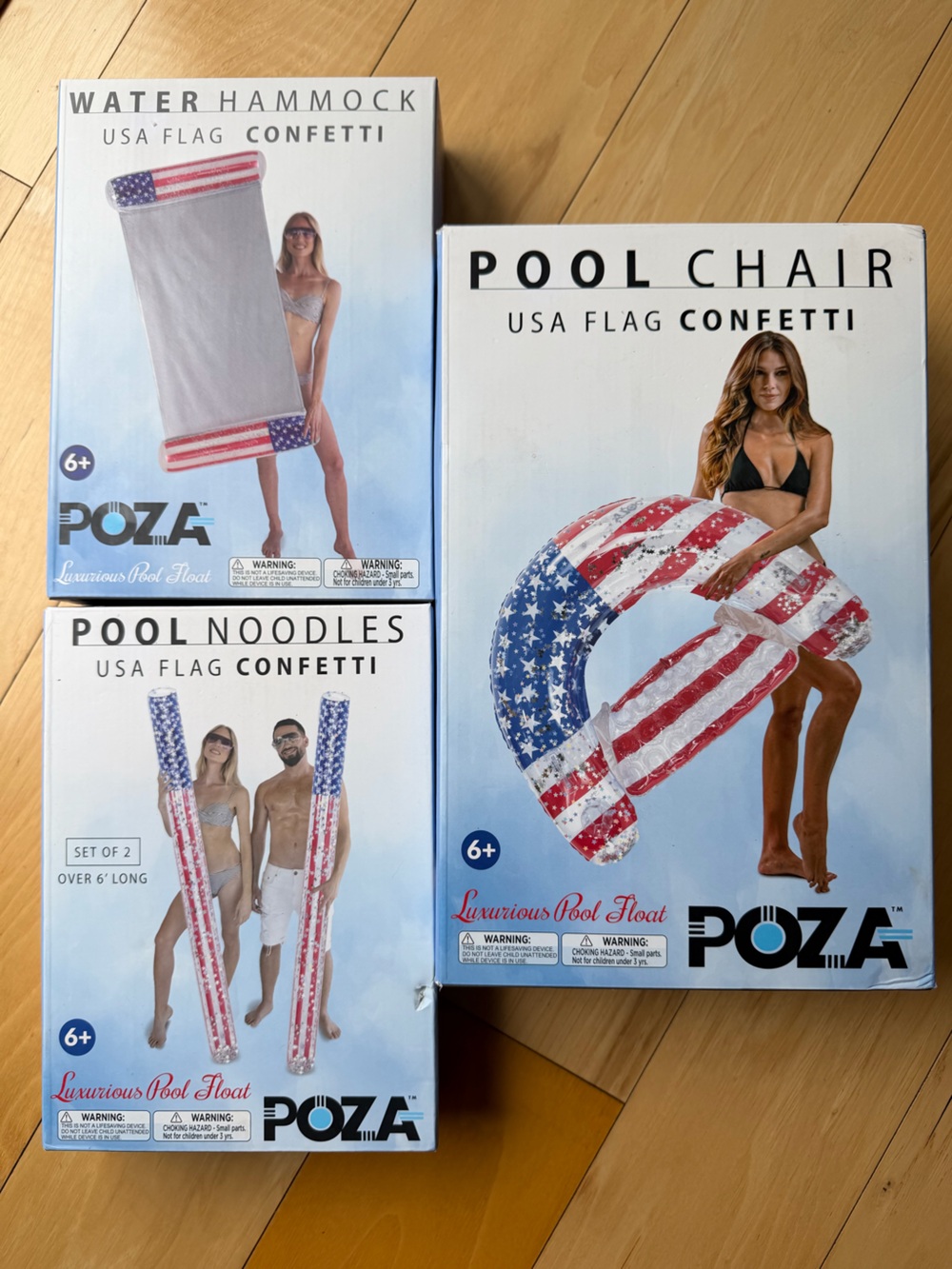 🇺🇸POZA USA Flag Confetti Pool Chair, Water Hammock & set of 2 Pool Noodles NEW